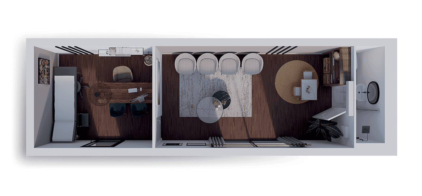 Plan du studio de jardin 28 m² Natibox Maxi - finition bureau